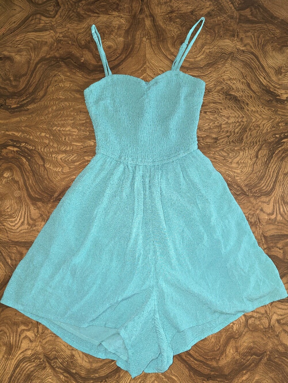Hollister Teal Green Smocked Romper Womens Size S Cutout Back Viscose